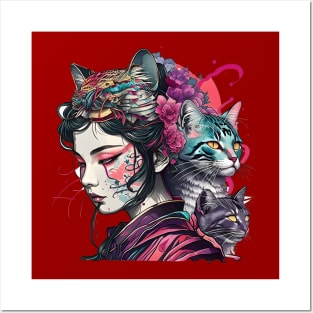 Japanese Geisha Cat Posters and Art